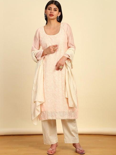 soch womens blush pink chanderi unstitched dress material with sequins