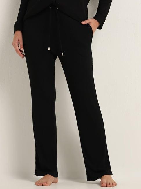 wunderlove by westside black ribbed straight-fit pants