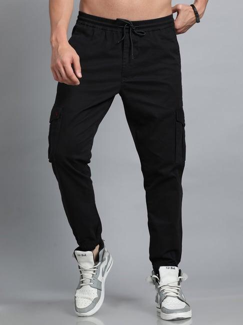 bushirt black slim fit cotton cargo joggers