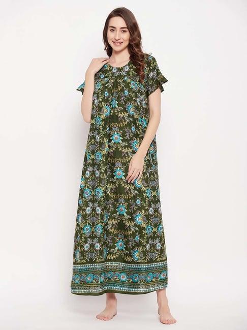 clovia green printed night dress