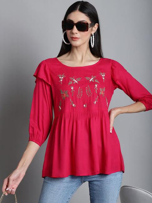 jainish red embroidered top