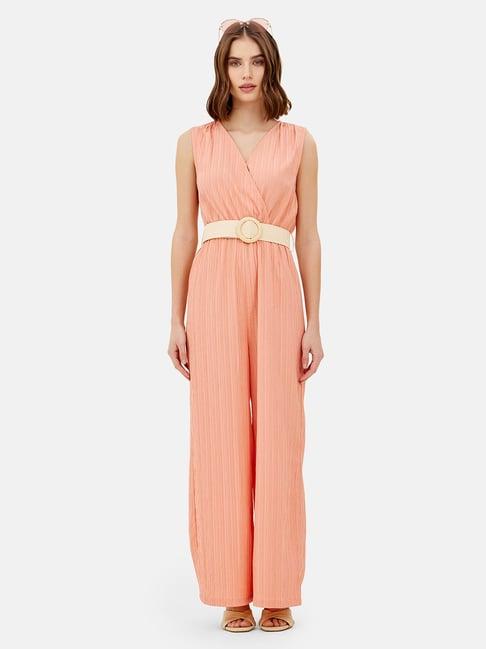 kazo peach textured jumpsuit with belt