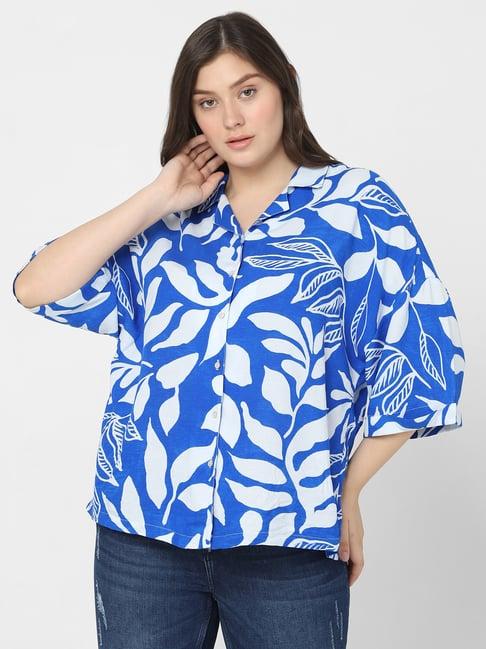 vero moda curve blue & white printed shirt