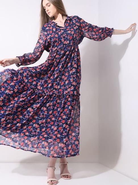 vero moda blue printed maxi dress