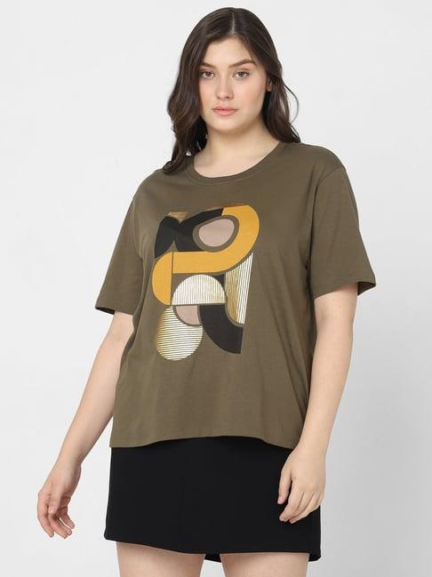 vero moda curve olive printed t-shirt