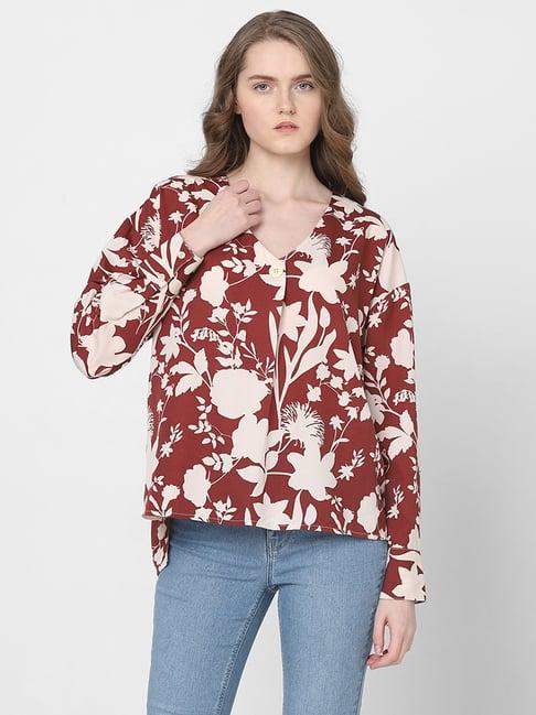 vero moda beige & brown floral print top