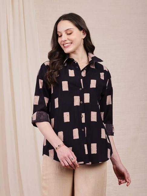 pink fort black cotton printed shirt