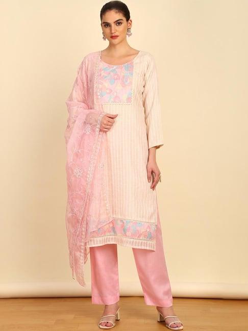 soch womens pink chanderi unstitch dress material with sequins