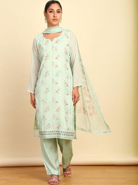 soch womens turquoise blue georgette embroidered unstitch dress material with sequins