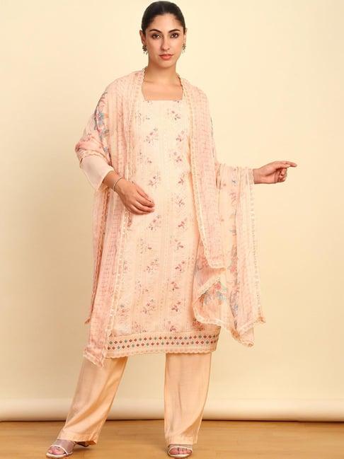 soch womens peach georgette embroidered unstitch dress material with sequins