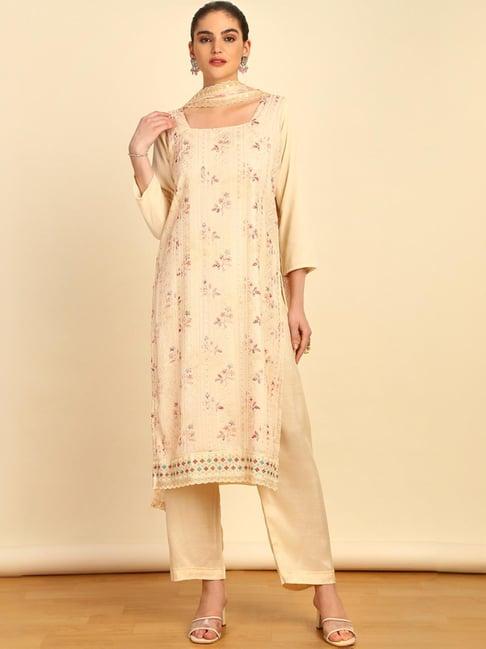 soch womens beige georgette embroidered unstitch dress material with sequins