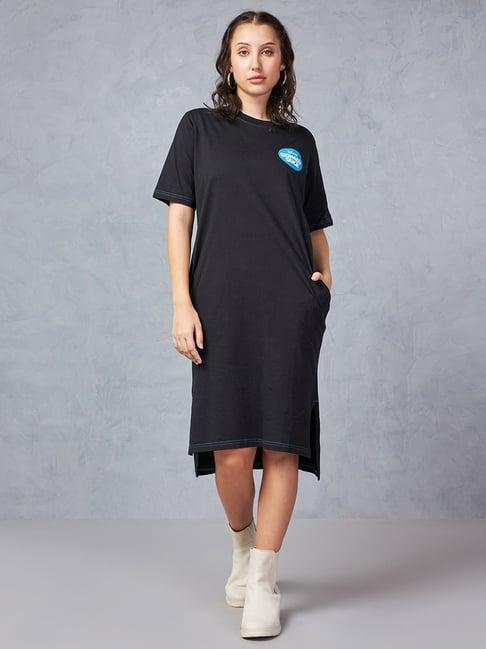 bewakoof black graphic print t shirt dress