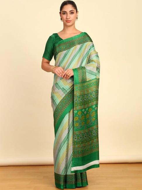 soch womens light green striped print art silk saree