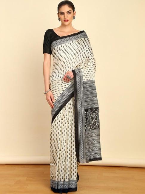 soch womens off white ethnic motifs print art silk saree