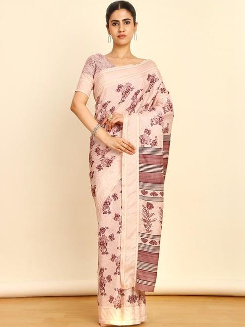 soch womens peach art silk floral print saree