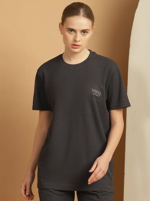 vimal jonney charcoal grey logo print sports t-shirt