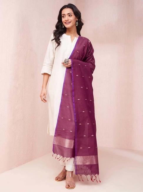 fabindia purple embroidered dupatta