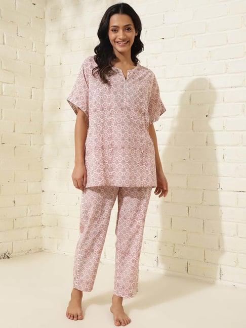 fabindia pink cotton printed tunic pyjamas set