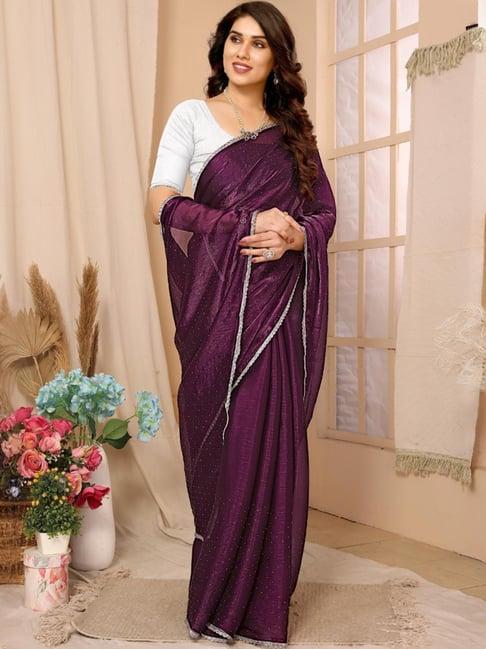 fabmora purple embellished saree with unstitched blouse