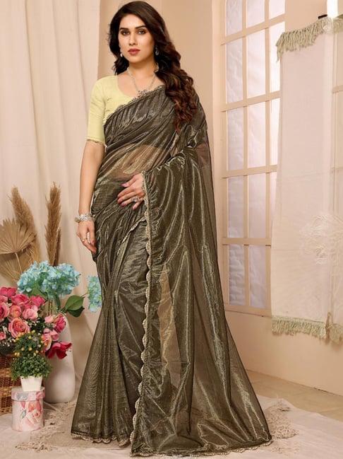 fabmora green embellished saree with unstitched blouse