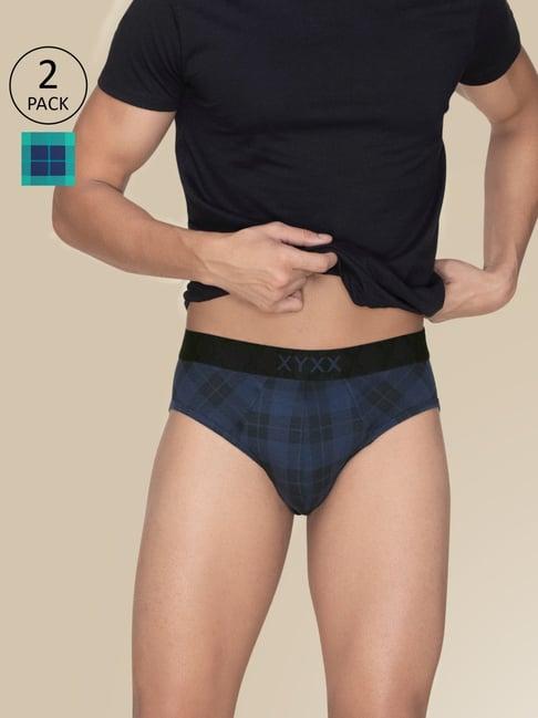 xyxx strom blue & aqua green regular fit checks briefs - pack of 2