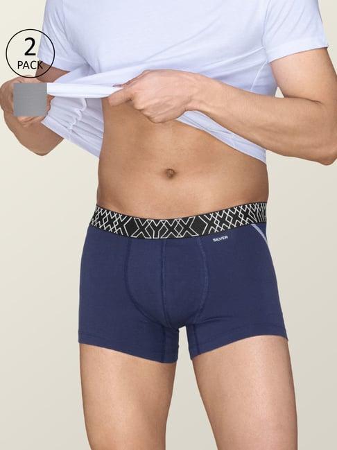 xyxx midnight blue & opal grey cotton regular fit trunks - pack of 2