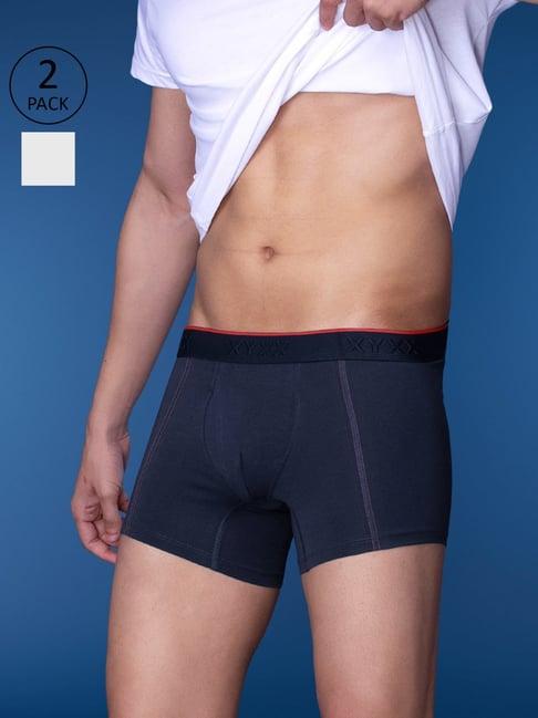 xyxx midnight blue & polar white cotton regular fit trunks - pack of 2