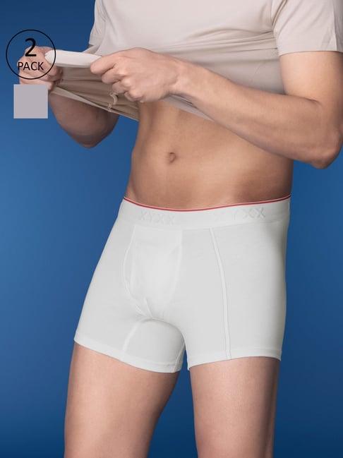 xyxx polar white & cloud grey cotton regular fit trunks - pack of 2