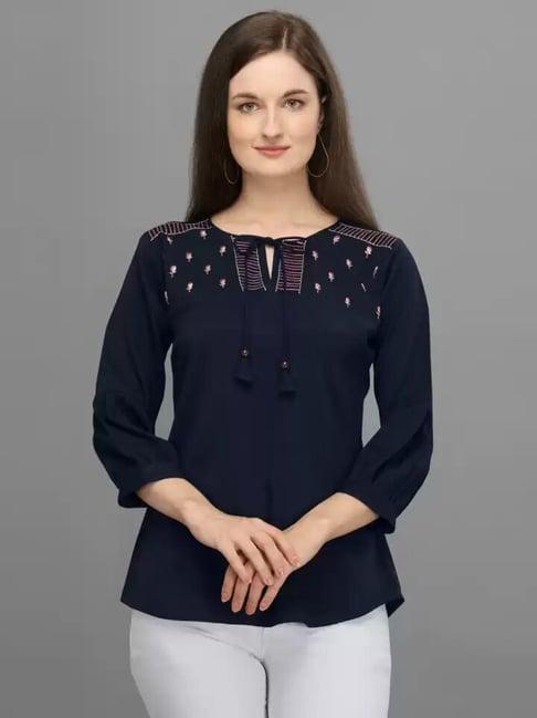 prettify navy embroidered top