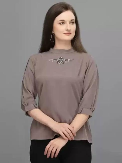 prettify grey embroidered top