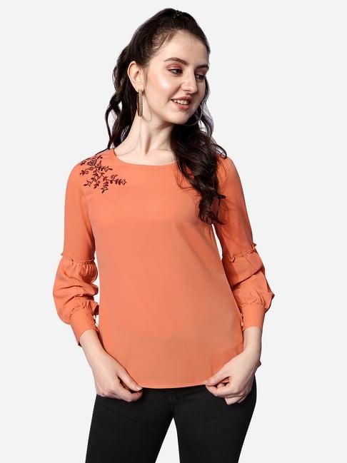 prettify orange embroidered top