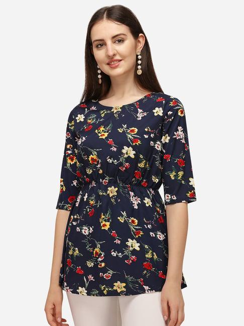 prettify navy floral print top