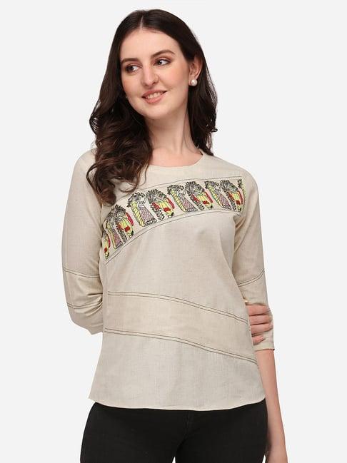 prettify beige embroidered top