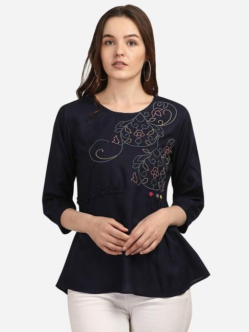 prettify navy embroidered top