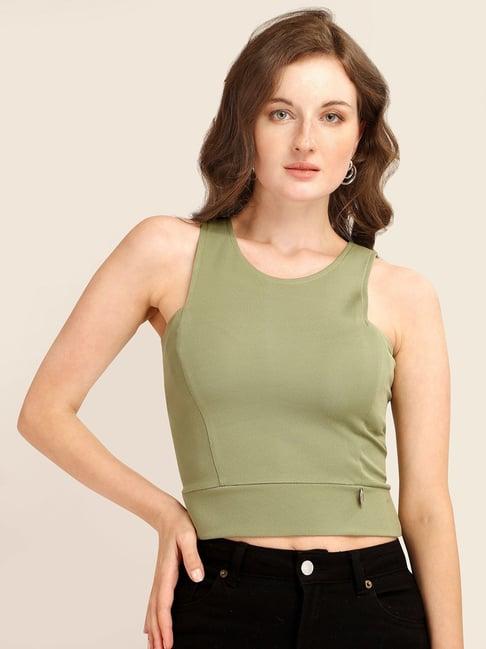 prettify light green regular fit crop top