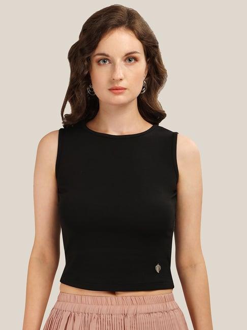 prettify black regular fit crop top