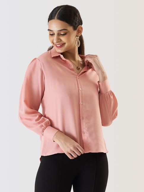 prettify pink regular fit shirt style top