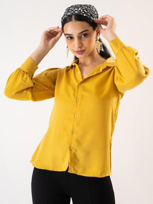 prettify yellow regular fit shirt style top