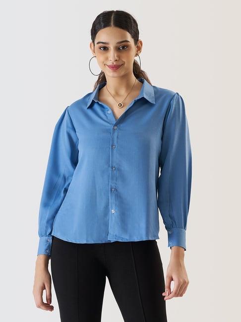 prettify blue regular fit shirt style top