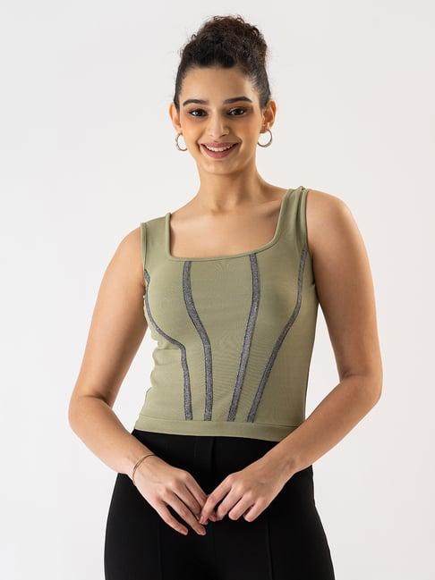 prettify light green regular fit crop top