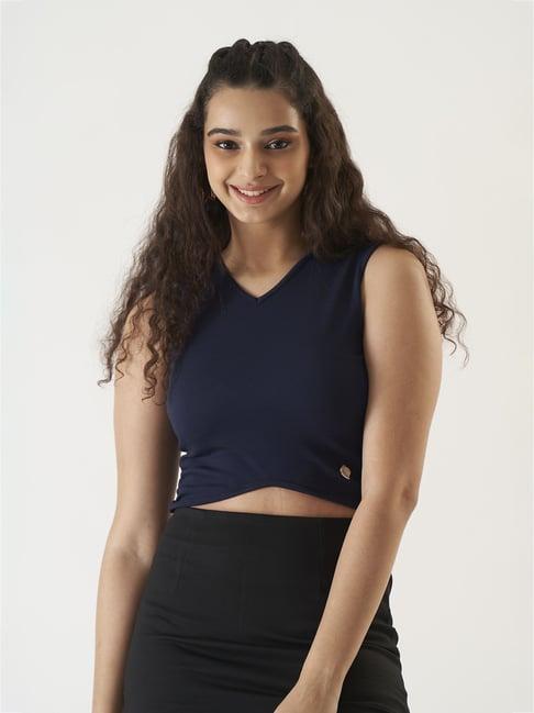 prettify navy regular fit crop top