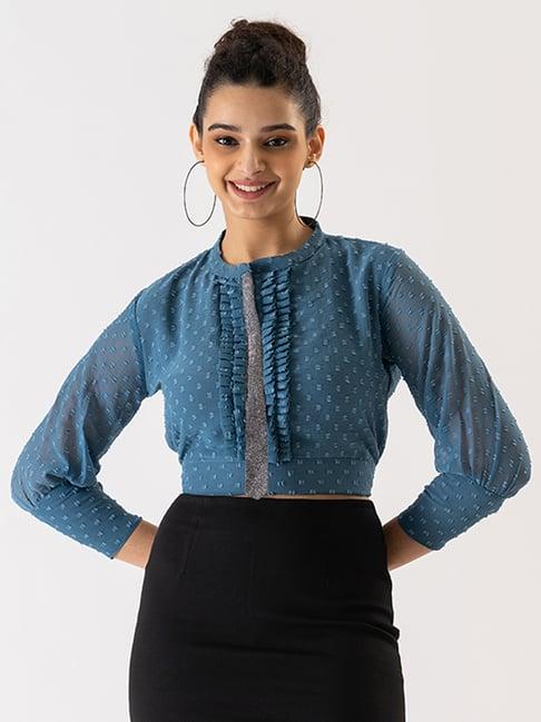 prettify blue self design crop top