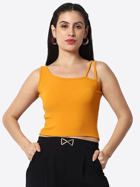 prettify yellow regular fit crop top