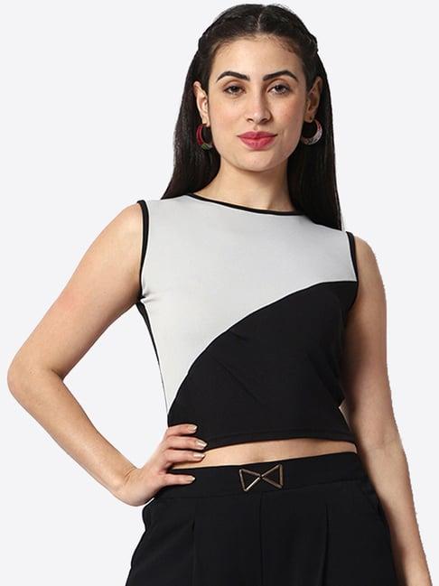 prettify black & grey color-block crop top