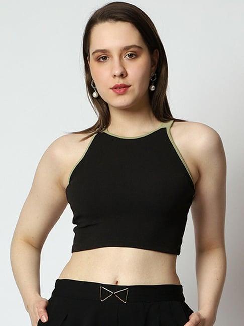 prettify black regular fit crop top