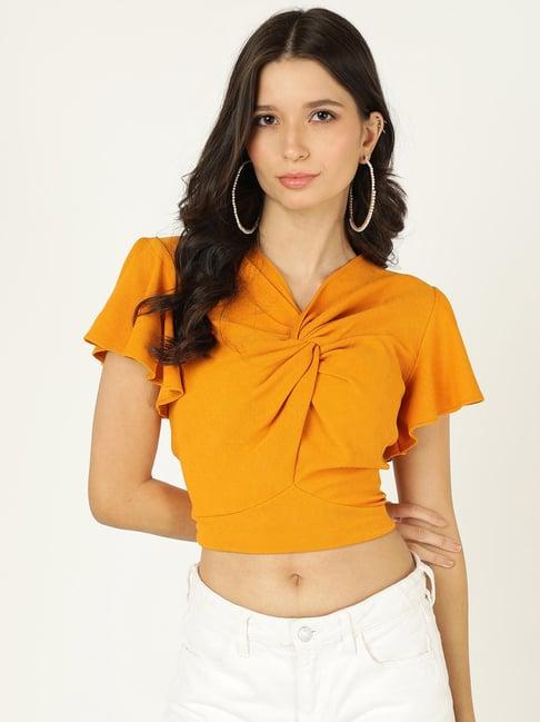 prettify yellow regular fit crop top