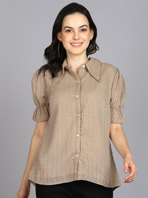 prettify beige self design shirt style top