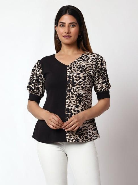 prettify black & beige printed top