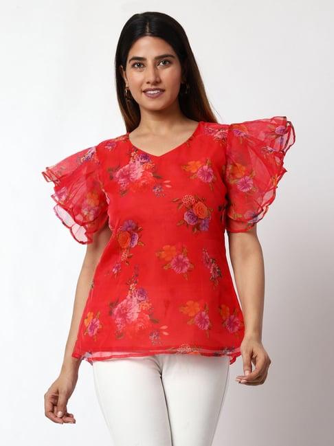 prettify red floral print top