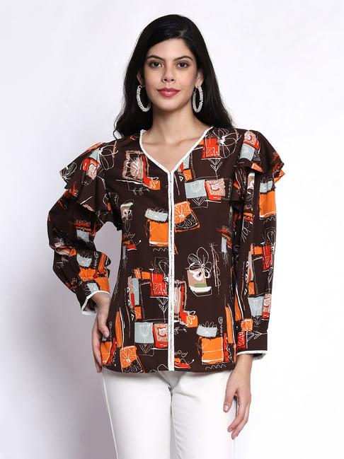 prettify black & orange printed top